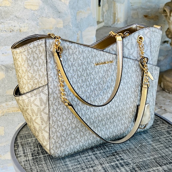 Michael Kors Jet Set Travel XL Chain Signature Chain tote&wallet Pale Gold - Picture 2 of 11